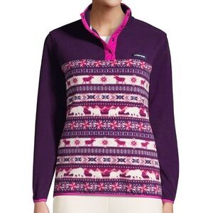 Lands End Fair Isle Fleece Top Purple Moose Bear Pullover Cabincore Gorpcore MP